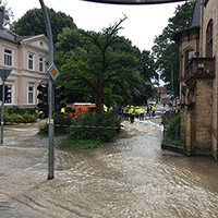 Hochwasserlage im Stadtzentrum